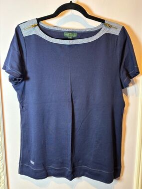 Lauren Ralph Lauren Jeans Co Navy Short Sleeve Top with Light Chambray Size XL